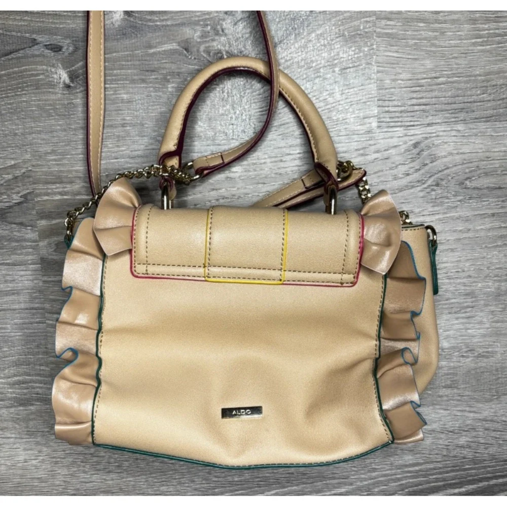 Aldo Ruffle Multicolor‎ Handbag Purse Tan Adjustable Strap Handheld Crossbody